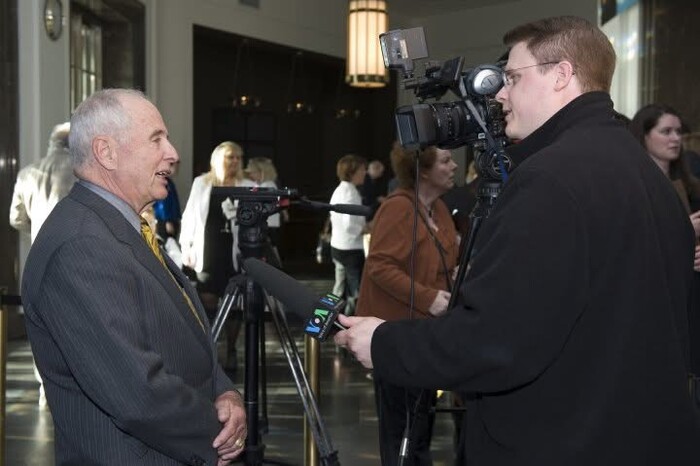 Kane Farabaugh interviewing Apollo astronaut Bill Anders