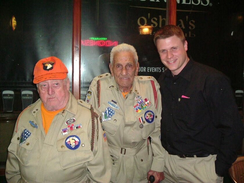 Kane Farabaugh with "Band of Brothers" veterans Babe Heffron and "Wild" Bill Guarnere