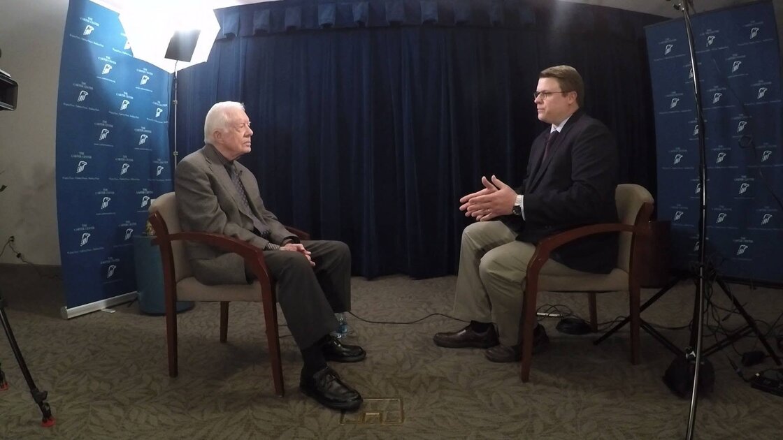Kane Farabaugh interviewing President Jimmy Carter at the Carter Center