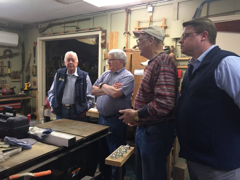 Kane Farabaugh with President Jimmy Carter in his woodworking shop