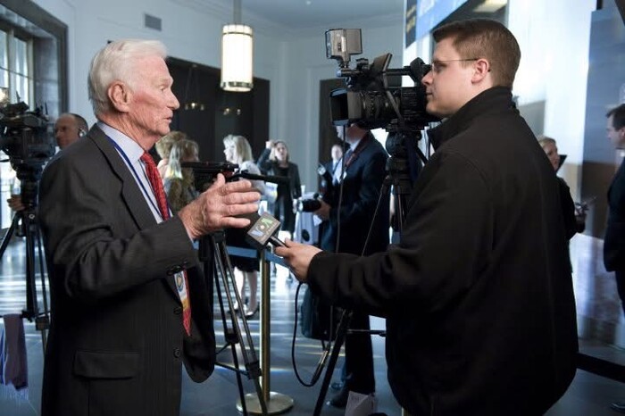 Kane Farabaugh interviewing Apollo astronaut Gene Cernan