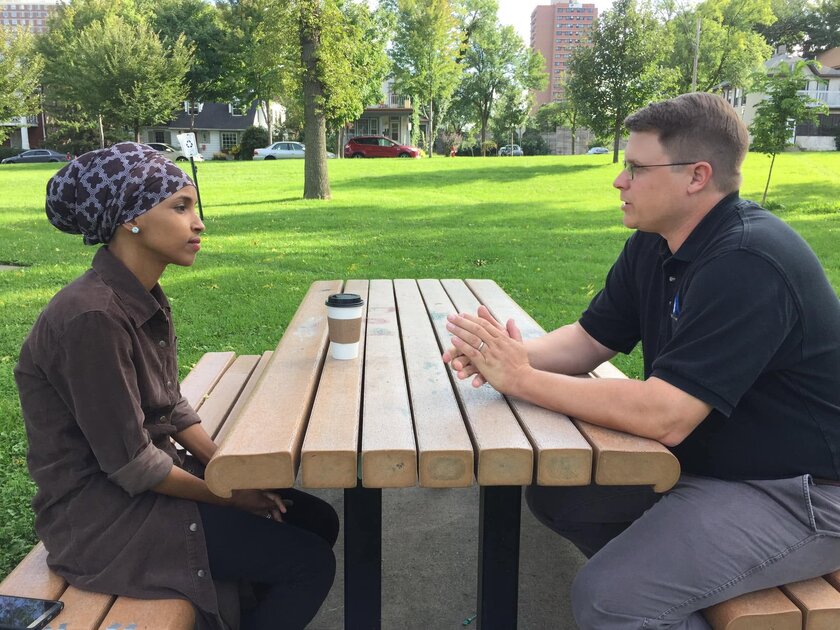 Kane Farabaugh interviewing Rep. Ilhan Omar