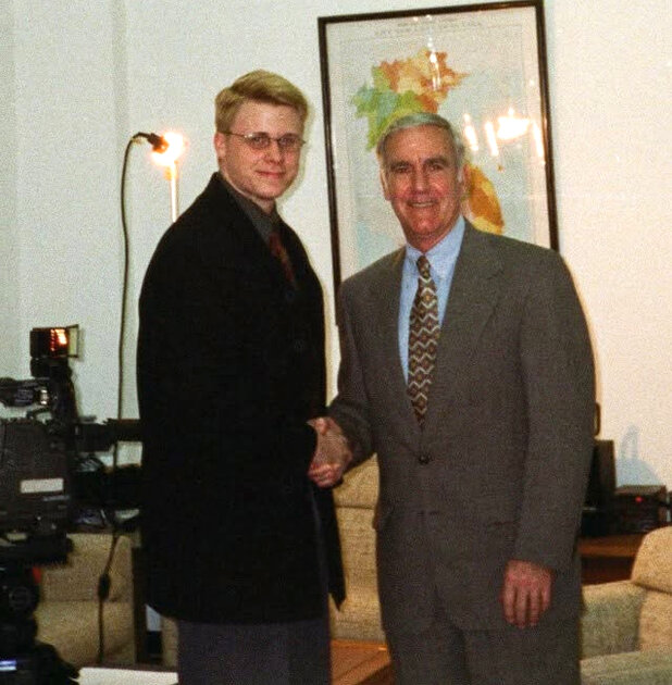 Kane Farabaugh with former POW and U.S. Ambassador to Vietnam Douglas "Pete" Peterson