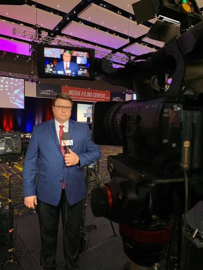 Kane Farabaugh reporting live for VOA on election night