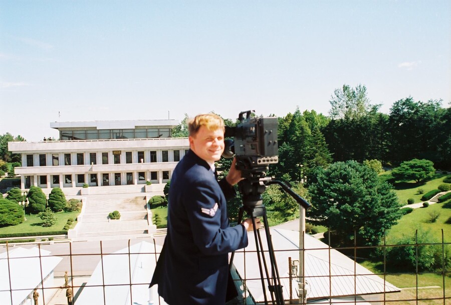 Kane Farabaugh's crew filming an interview at the Iowa State Capitol