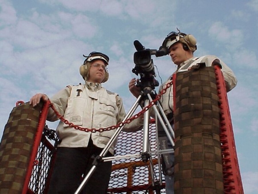 Kane Farabaugh's crew filming on an offshore platform