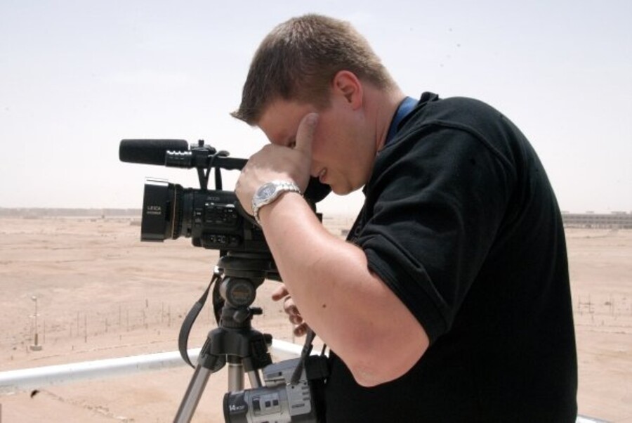 Kane Farabaugh filming in the field, Middle East