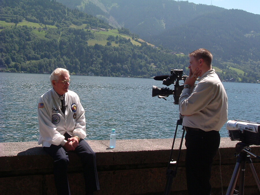 Kane Farabaugh interviewing a WWII veteran in Austria